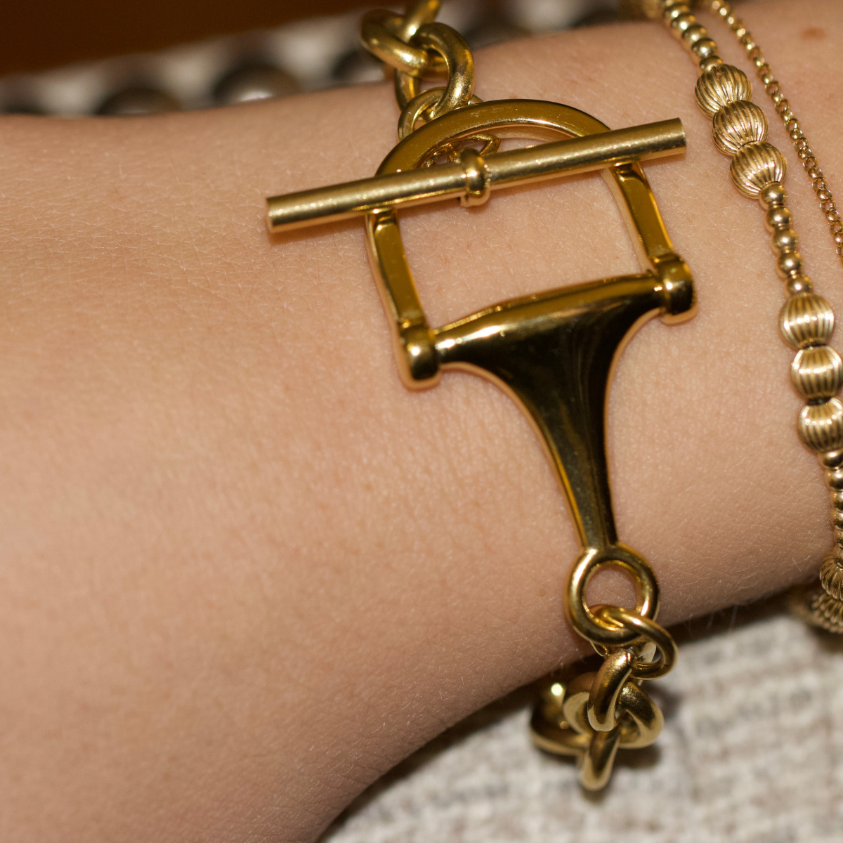 Equestrian Horse Bit Toggle Bracelet 18K Gold Non Tarnish