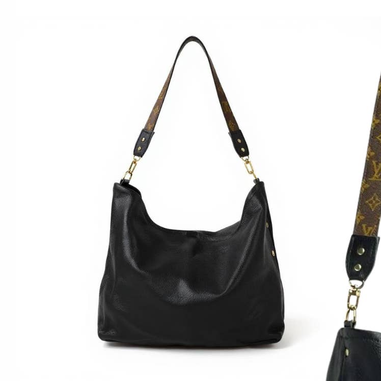 Sheila Shoulder Bag in Black Leather | Upcycled LV