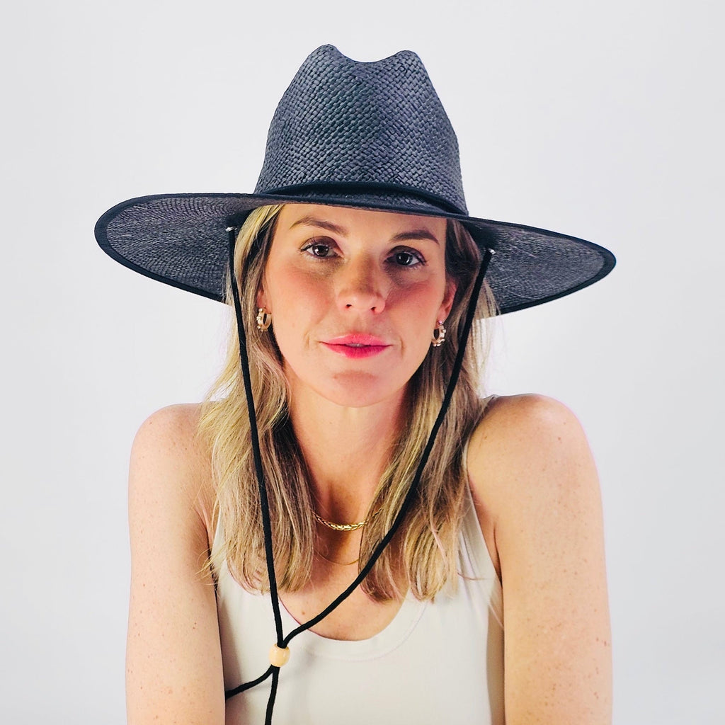 Baldiz Black Sun Hat | Wide Brim Sun Hat with Rope Band