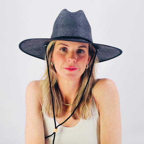 Baldiz Black Sun Hat | Wide Brim Sun Hat with Rope Band