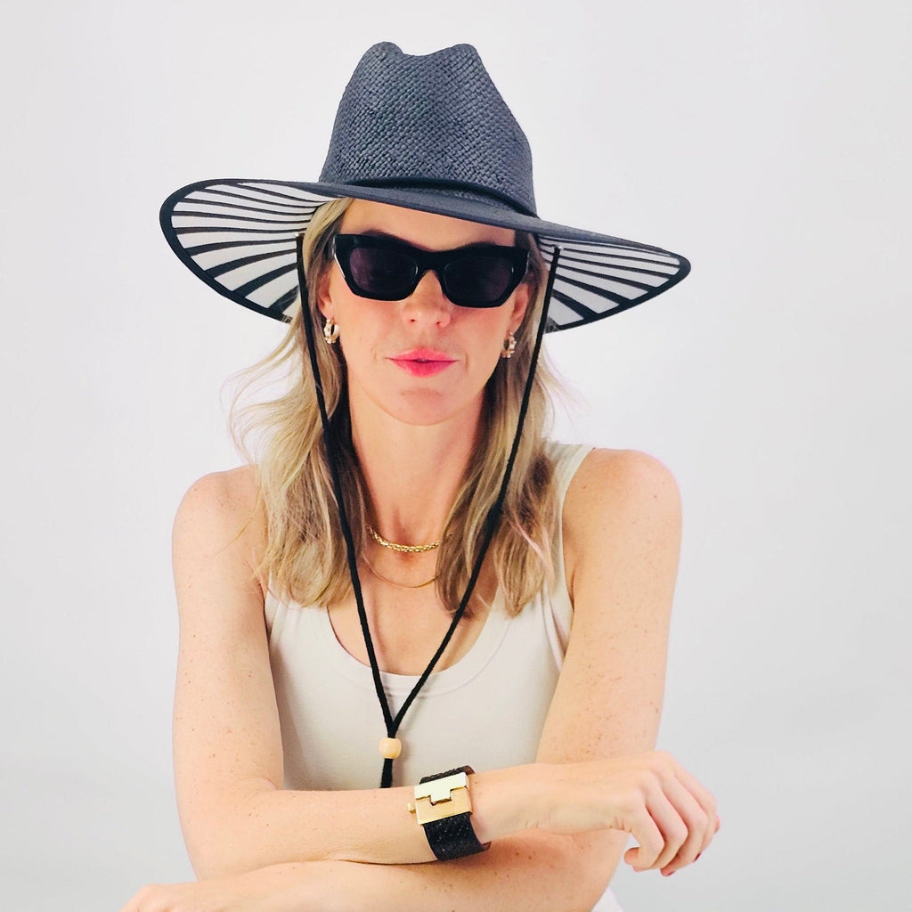 Baldiz Black Sun Hat with Black and White Stripes