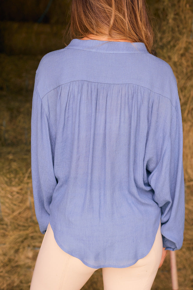 Solid Citizen Equestrian Lee | Mandarin Collar Button Blouse | French Blue