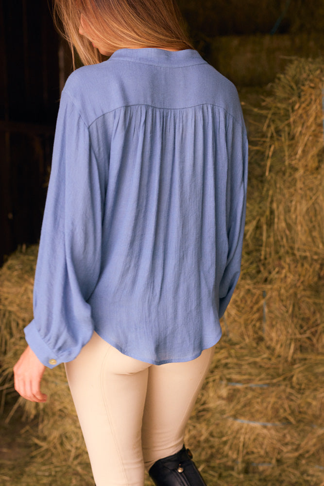 Solid Citizen Equestrian Lee | Mandarin Collar Button Blouse | French Blue