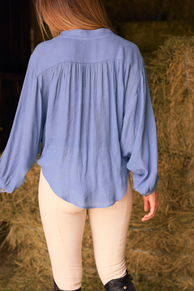 Solid Citizen Equestrian Lee | Mandarin Collar Button Blouse | French Blue