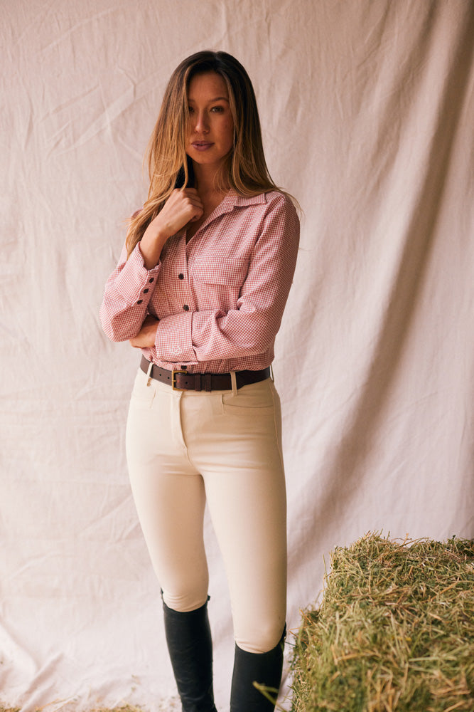 Solid Citizen Equestrian Jessica II | Gingham Equestrian Button-Down Shirt | Cinnamon