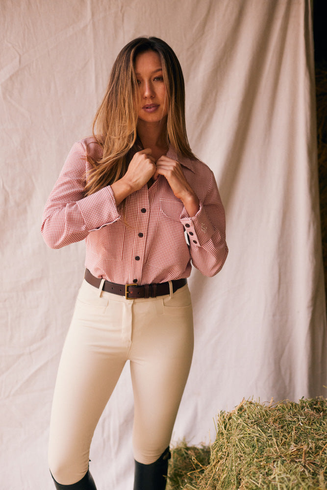 Solid Citizen Equestrian Jessica II | Gingham Equestrian Button-Down Shirt | Cinnamon