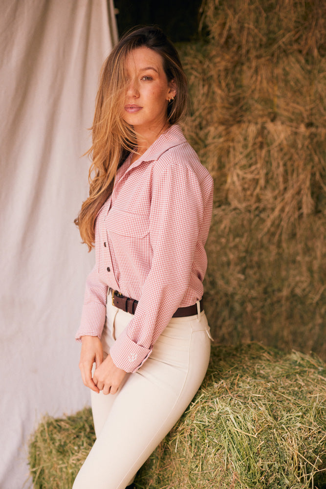 Solid Citizen Equestrian Jessica II | Gingham Equestrian Button-Down Shirt | Cinnamon