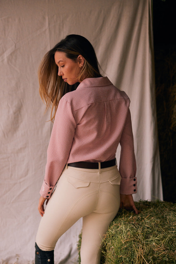 Solid Citizen Equestrian Jessica II | Gingham Equestrian Button-Down Shirt | Cinnamon