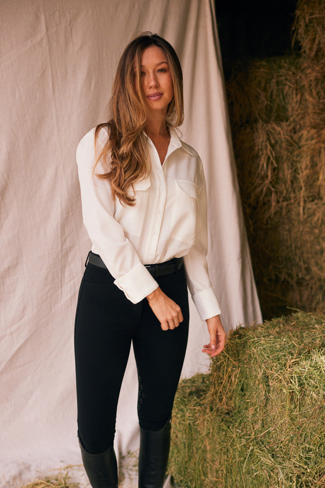 Solid Citizen Equestrian Jessica | Seersucker Equestrian Button-Down Shirt | Ivory