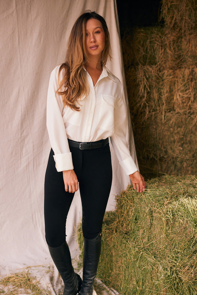 Solid Citizen Equestrian Jessica | Seersucker Equestrian Button-Down Shirt | Ivory