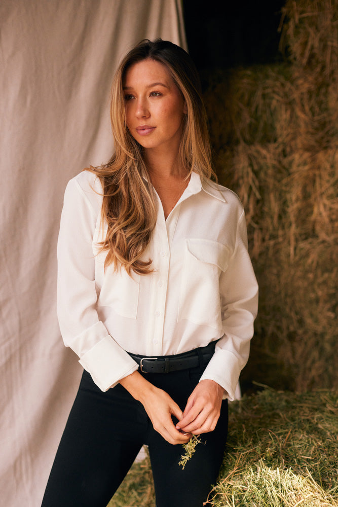 Solid Citizen Equestrian Jessica | Seersucker Equestrian Button-Down Shirt | Ivory
