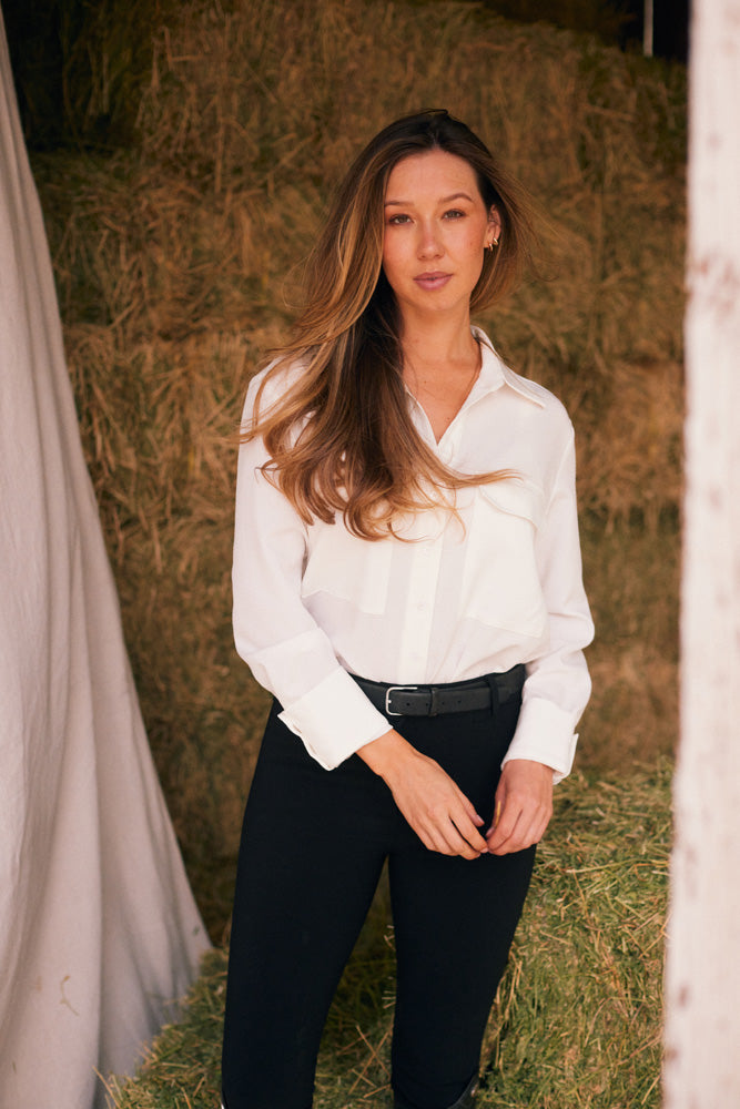 Solid Citizen Equestrian Jessica | Seersucker Equestrian Button-Down Shirt | Ivory