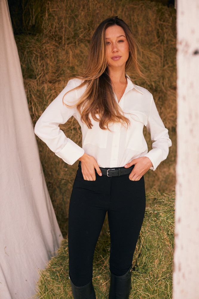 Solid Citizen Equestrian Jessica | Seersucker Equestrian Button-Down Shirt | Ivory