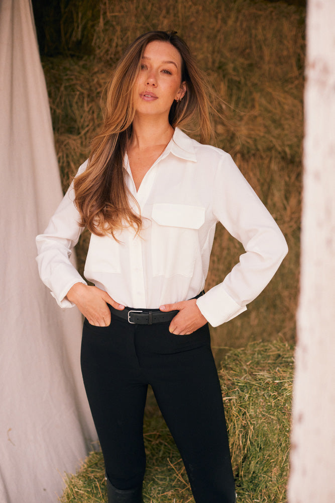 Solid Citizen Equestrian Jessica | Seersucker Equestrian Button-Down Shirt | Ivory