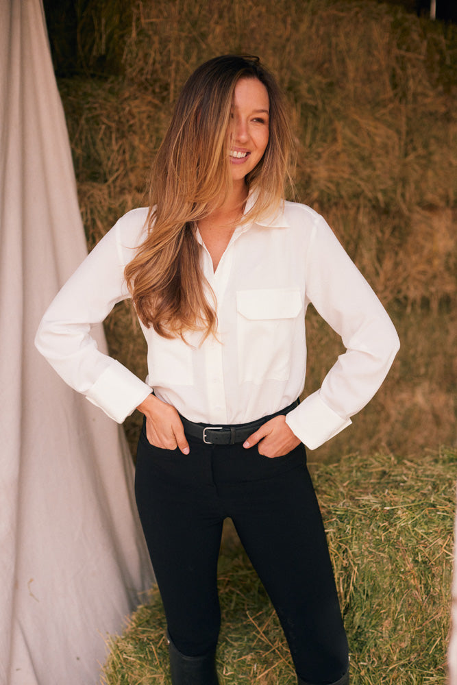 Solid Citizen Equestrian Jessica | Seersucker Equestrian Button-Down Shirt | Ivory
