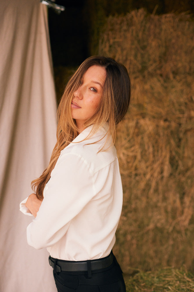 Solid Citizen Equestrian Jessica | Seersucker Equestrian Button-Down Shirt | Ivory