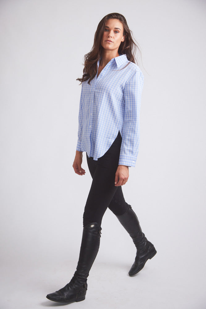 Solid Citizen Equestrian Kaley | Seersucker Plaid Button Down | Cornflower Blue