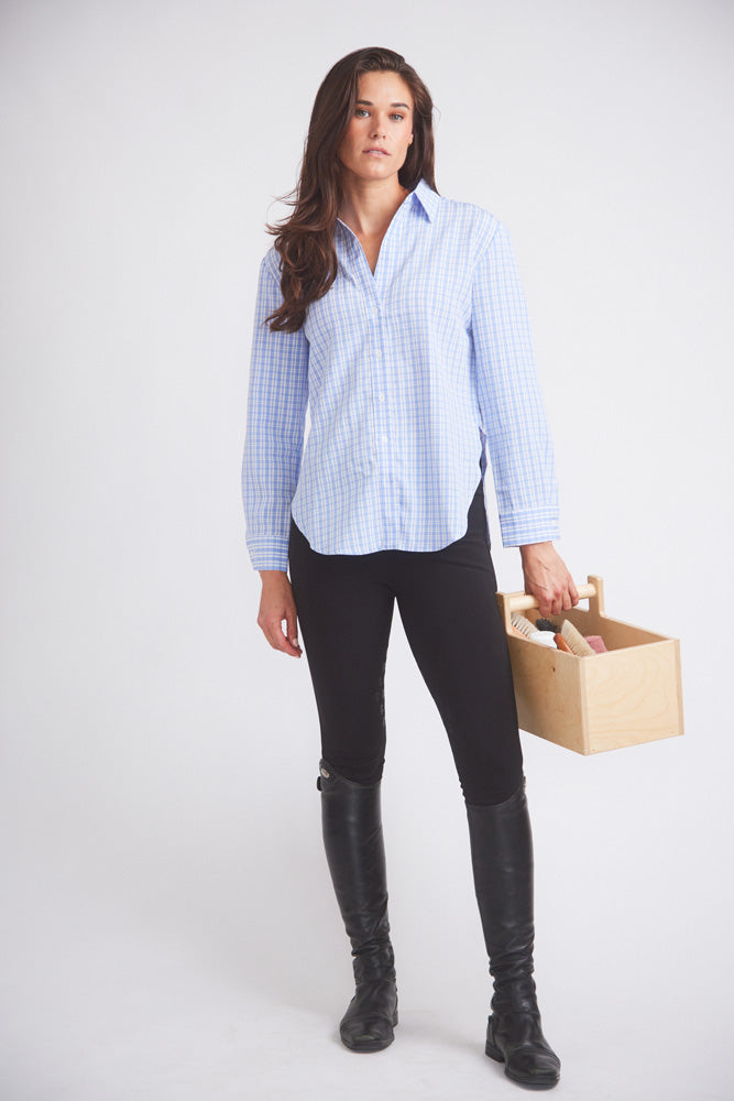 Solid Citizen Equestrian Kaley | Seersucker Plaid Button Down | Cornflower Blue