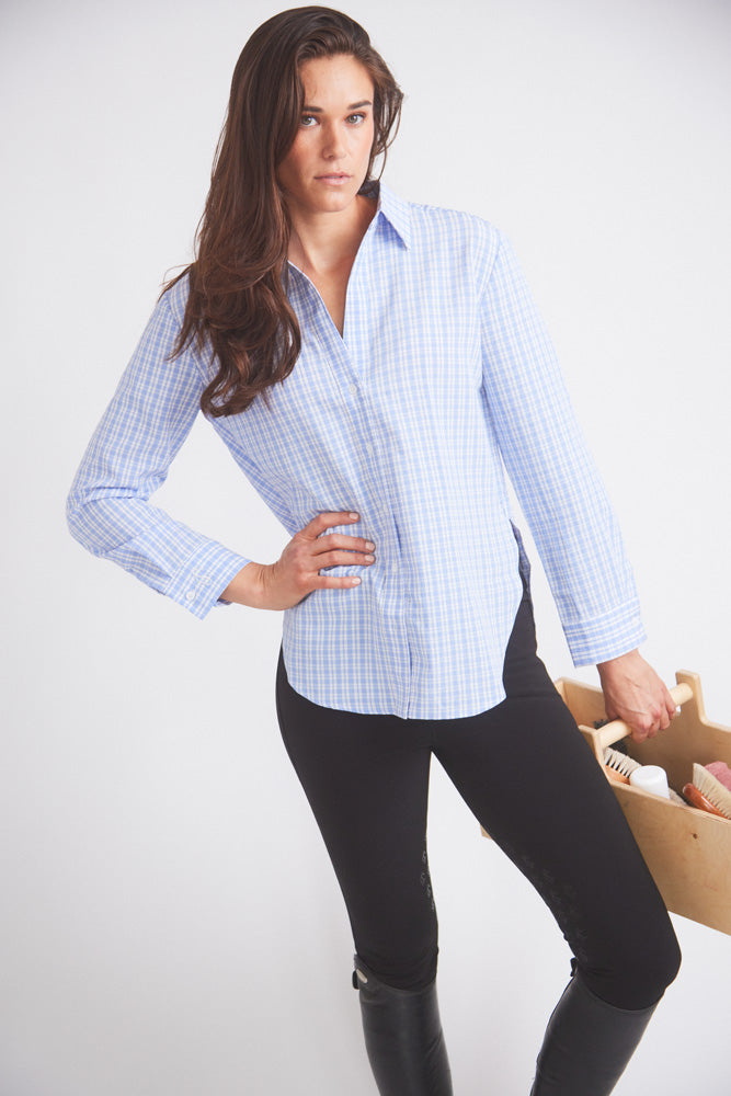 Solid Citizen Equestrian Kaley | Seersucker Plaid Button Down | Cornflower Blue