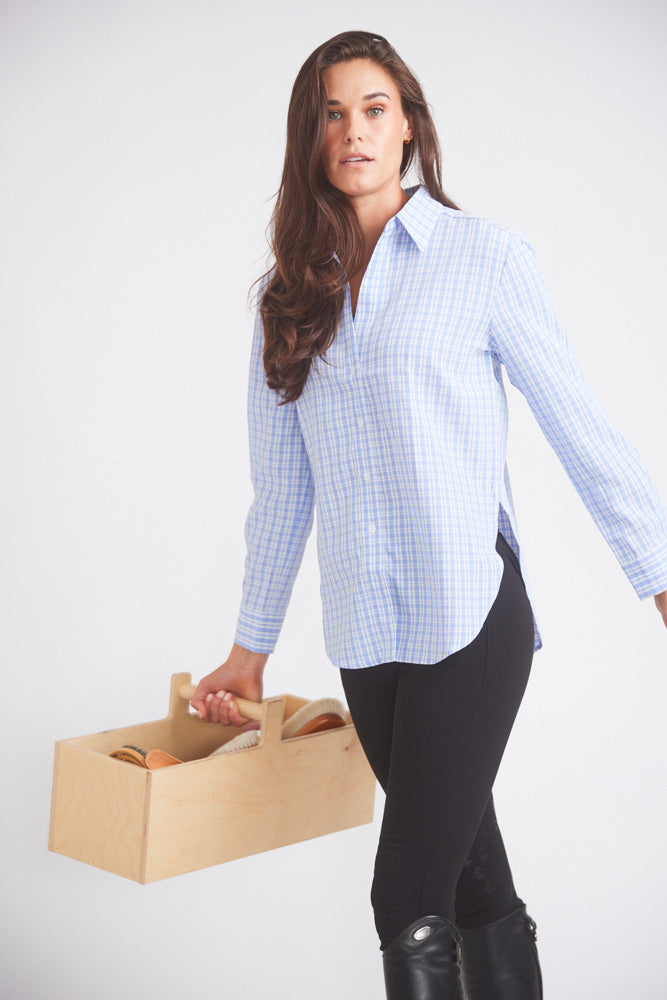 Solid Citizen Equestrian Kaley | Seersucker Plaid Button Down | Cornflower Blue