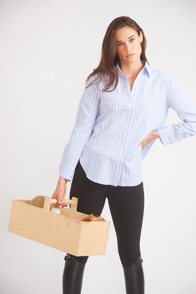 Solid Citizen Equestrian Kaley | Seersucker Plaid Button Down | Cornflower Blue
