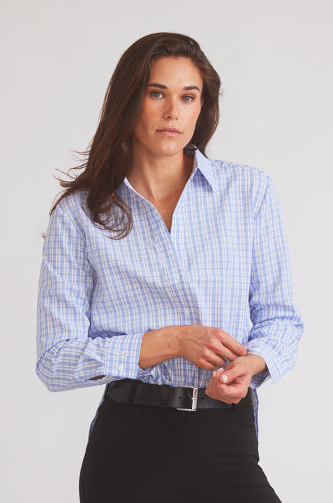 Solid Citizen Equestrian Kaley | Seersucker Plaid Button Down | Cornflower Blue