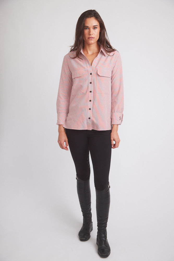 Solid Citizen Equestrian Jessica II | Gingham Equestrian Button-Down Shirt | Cinnamon