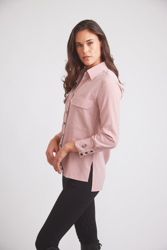 Solid Citizen Equestrian Jessica II | Gingham Equestrian Button-Down Shirt | Cinnamon