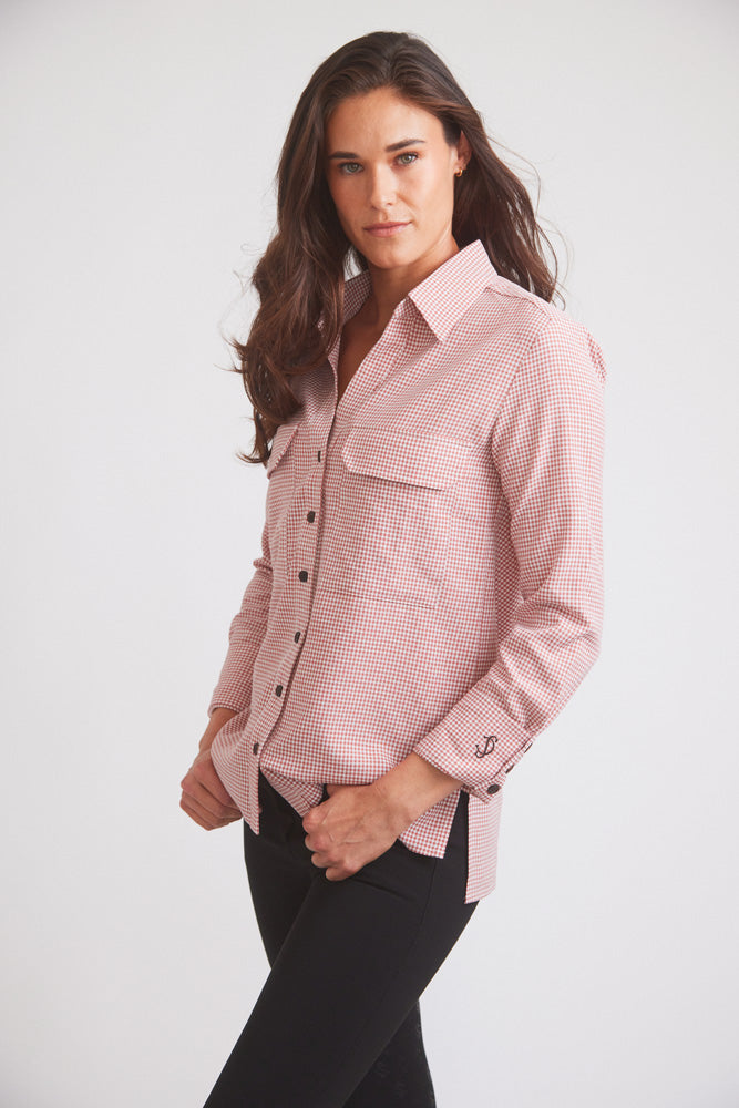 Solid Citizen Equestrian Jessica II | Gingham Equestrian Button-Down Shirt | Cinnamon