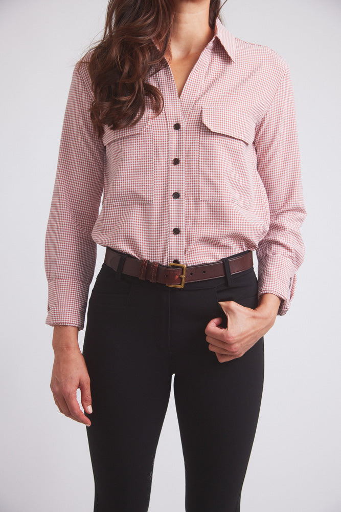 Solid Citizen Equestrian Jessica II | Gingham Equestrian Button-Down Shirt | Cinnamon