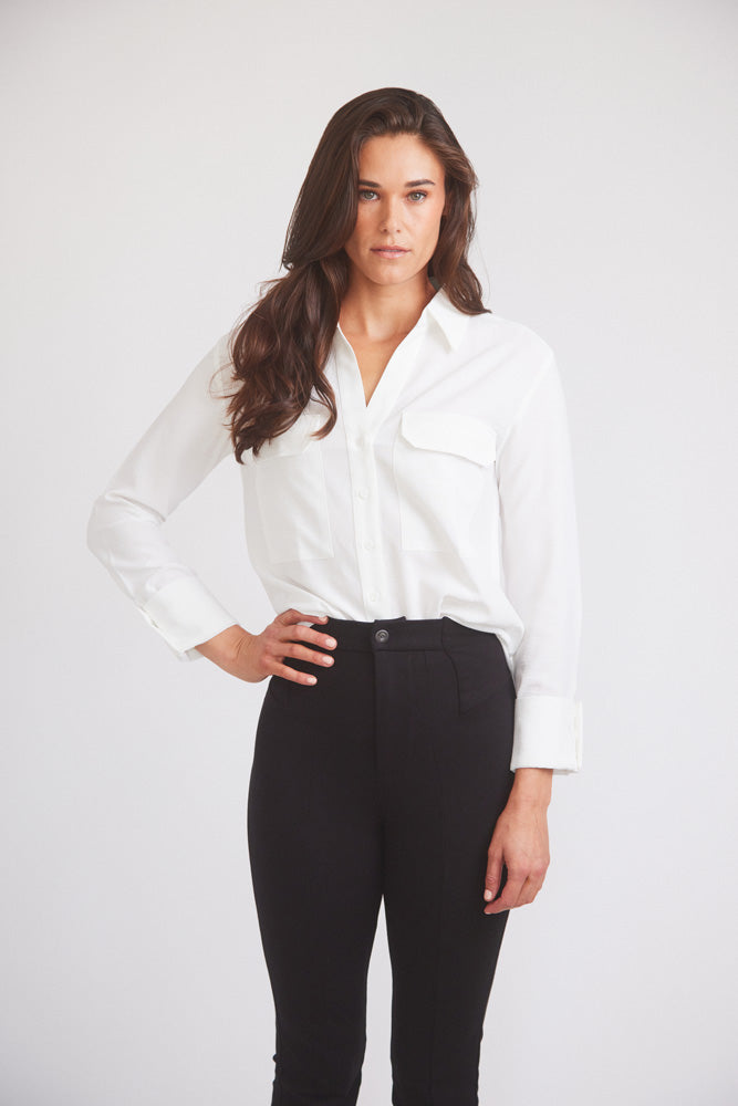 Solid Citizen Equestrian Jessica | Seersucker Equestrian Button-Down Shirt | Ivory