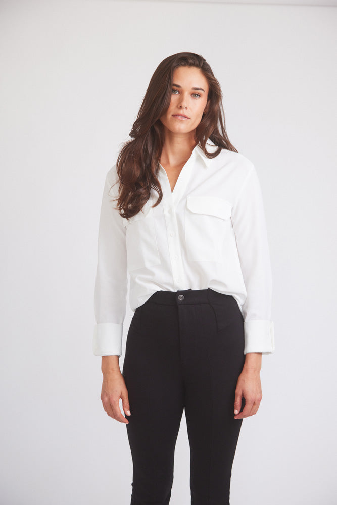 Solid Citizen Equestrian Jessica | Seersucker Equestrian Button-Down Shirt | Ivory
