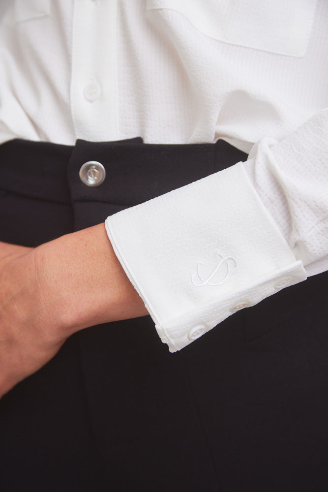 Solid Citizen Equestrian Jessica | Seersucker Equestrian Button-Down Shirt | Ivory