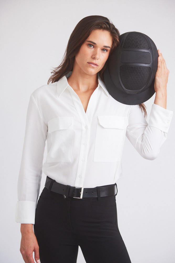 Solid Citizen Equestrian Jessica | Seersucker Equestrian Button-Down Shirt | Ivory