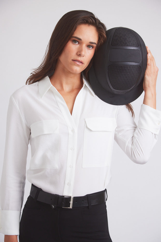 Solid Citizen Equestrian Jessica | Seersucker Equestrian Button-Down Shirt | Ivory