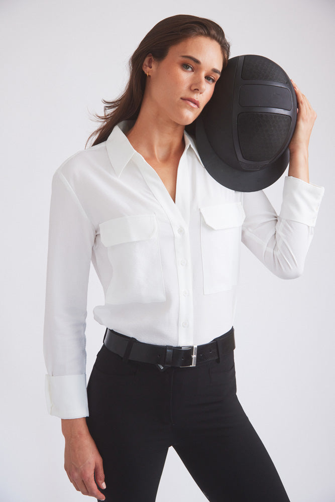 Solid Citizen Equestrian Jessica | Seersucker Equestrian Button-Down Shirt | Ivory