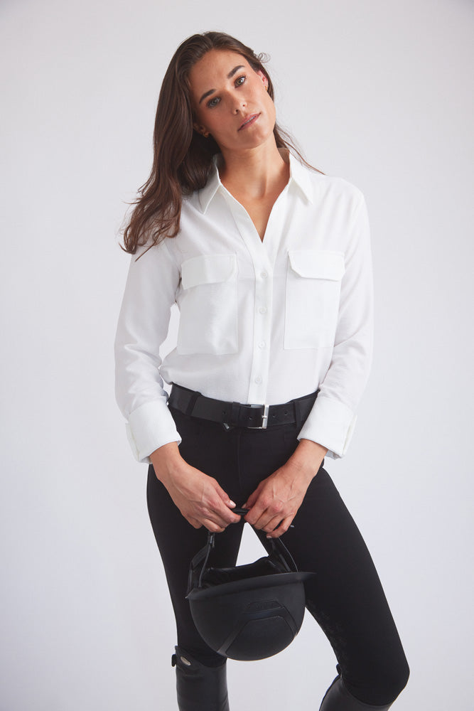 Solid Citizen Equestrian Jessica | Seersucker Equestrian Button-Down Shirt | Ivory