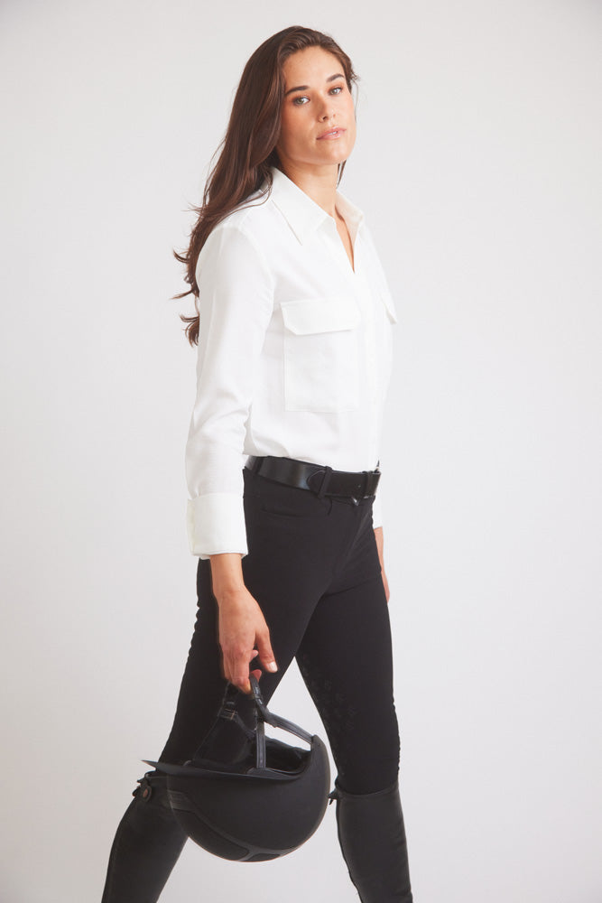 Solid Citizen Equestrian Jessica | Seersucker Equestrian Button-Down Shirt | Ivory