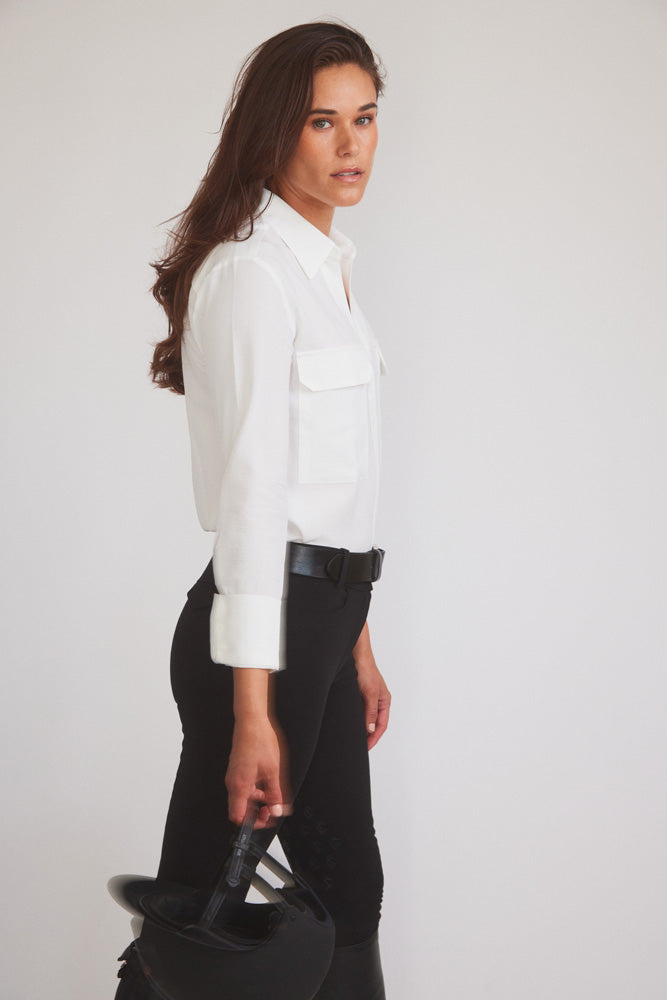 Solid Citizen Equestrian Jessica | Seersucker Equestrian Button-Down Shirt | Ivory
