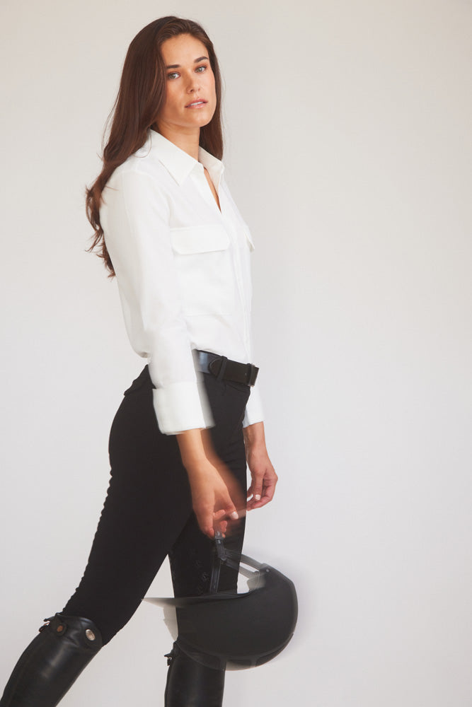 Solid Citizen Equestrian Jessica | Seersucker Equestrian Button-Down Shirt | Ivory
