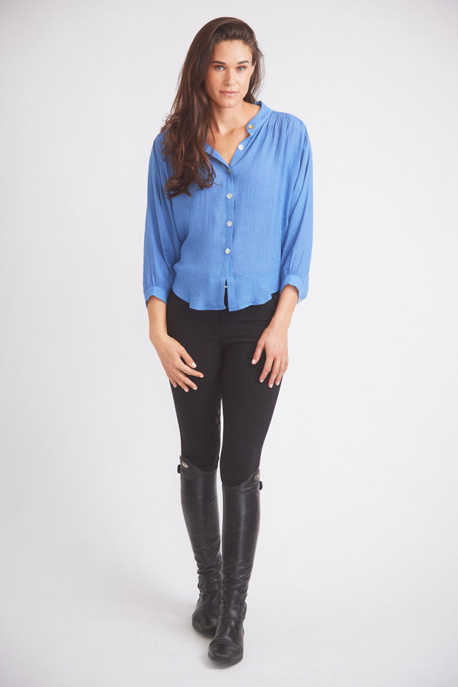Solid Citizen Equestrian Lee | Mandarin Collar Button Blouse | French Blue
