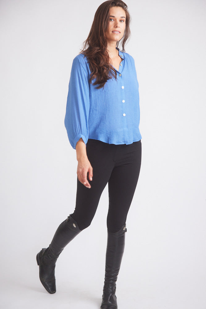 Solid Citizen Equestrian Lee | Mandarin Collar Button Blouse | French Blue