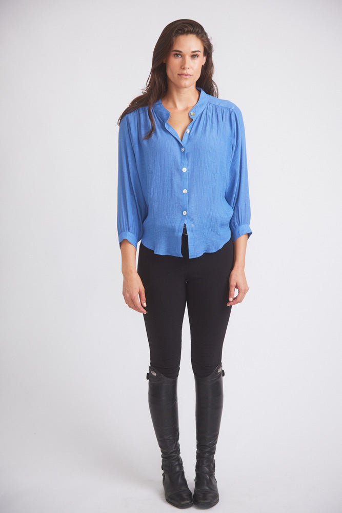 Solid Citizen Equestrian Lee | Mandarin Collar Button Blouse | French Blue