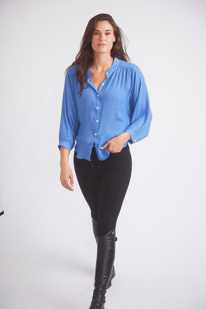 Solid Citizen Equestrian Lee | Mandarin Collar Button Blouse | French Blue