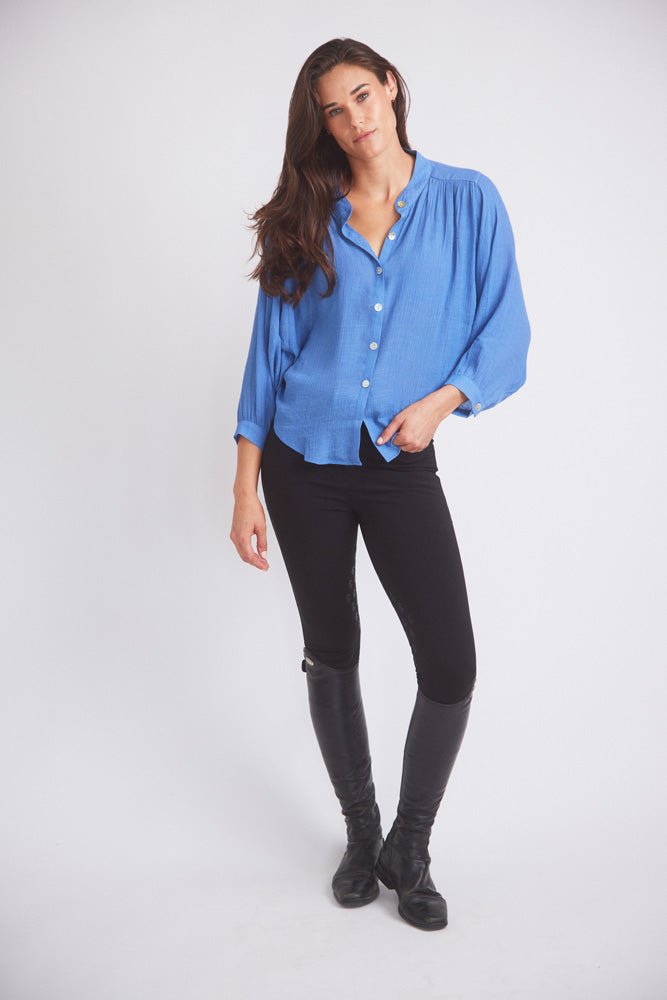 Solid Citizen Equestrian Lee | Mandarin Collar Button Blouse | French Blue