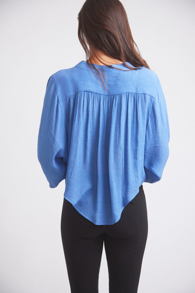 Solid Citizen Equestrian Lee | Mandarin Collar Button Blouse | French Blue