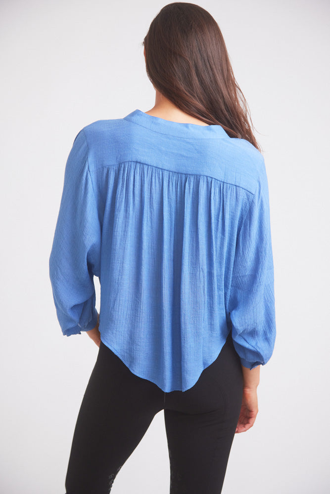 Solid Citizen Equestrian Lee | Mandarin Collar Button Blouse | French Blue