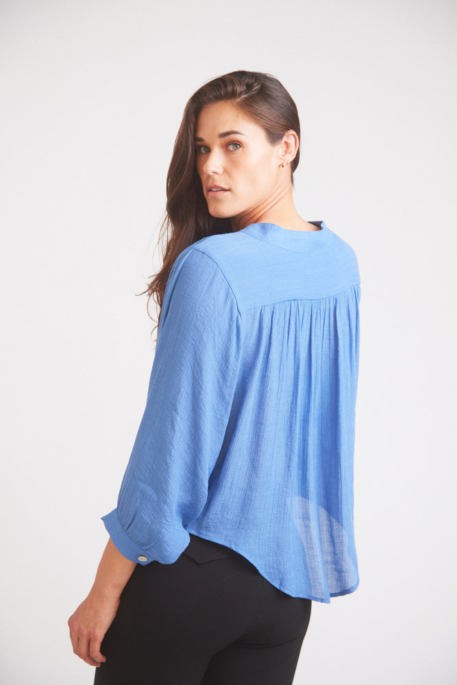 Solid Citizen Equestrian Lee | Mandarin Collar Button Blouse | French Blue