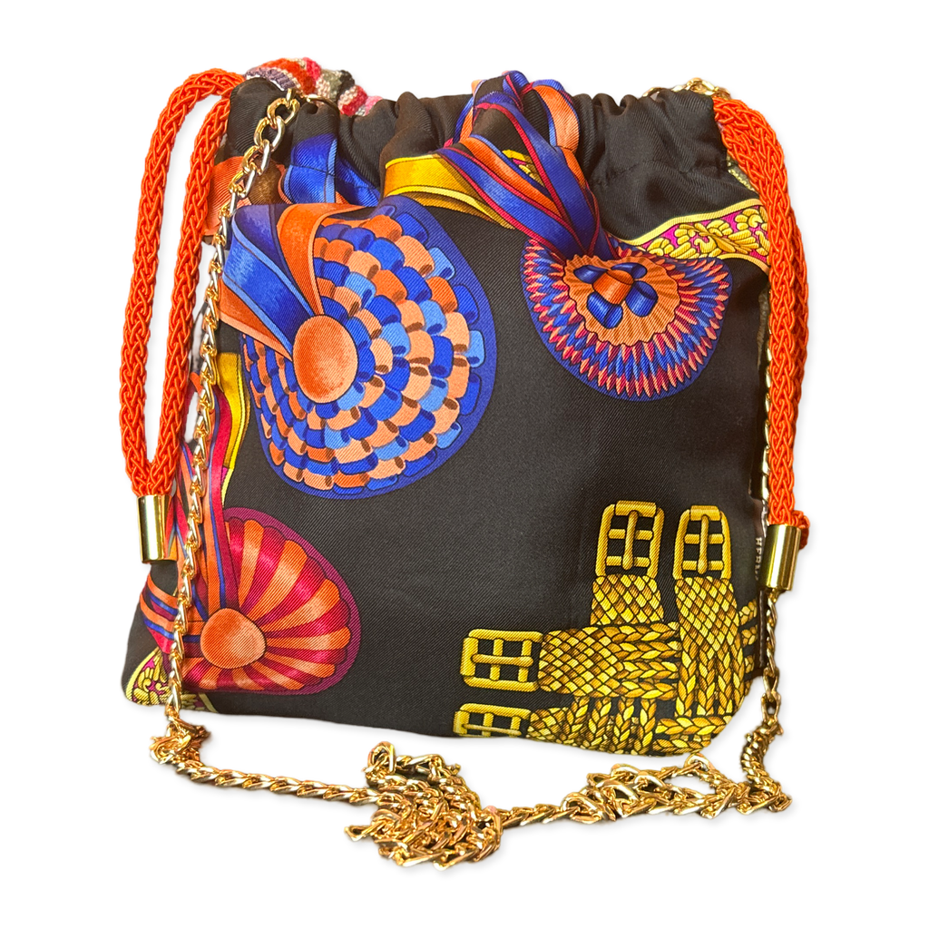 Vintage Rubans du Cheval Noir Scarf Drawstring Crossbody Bag