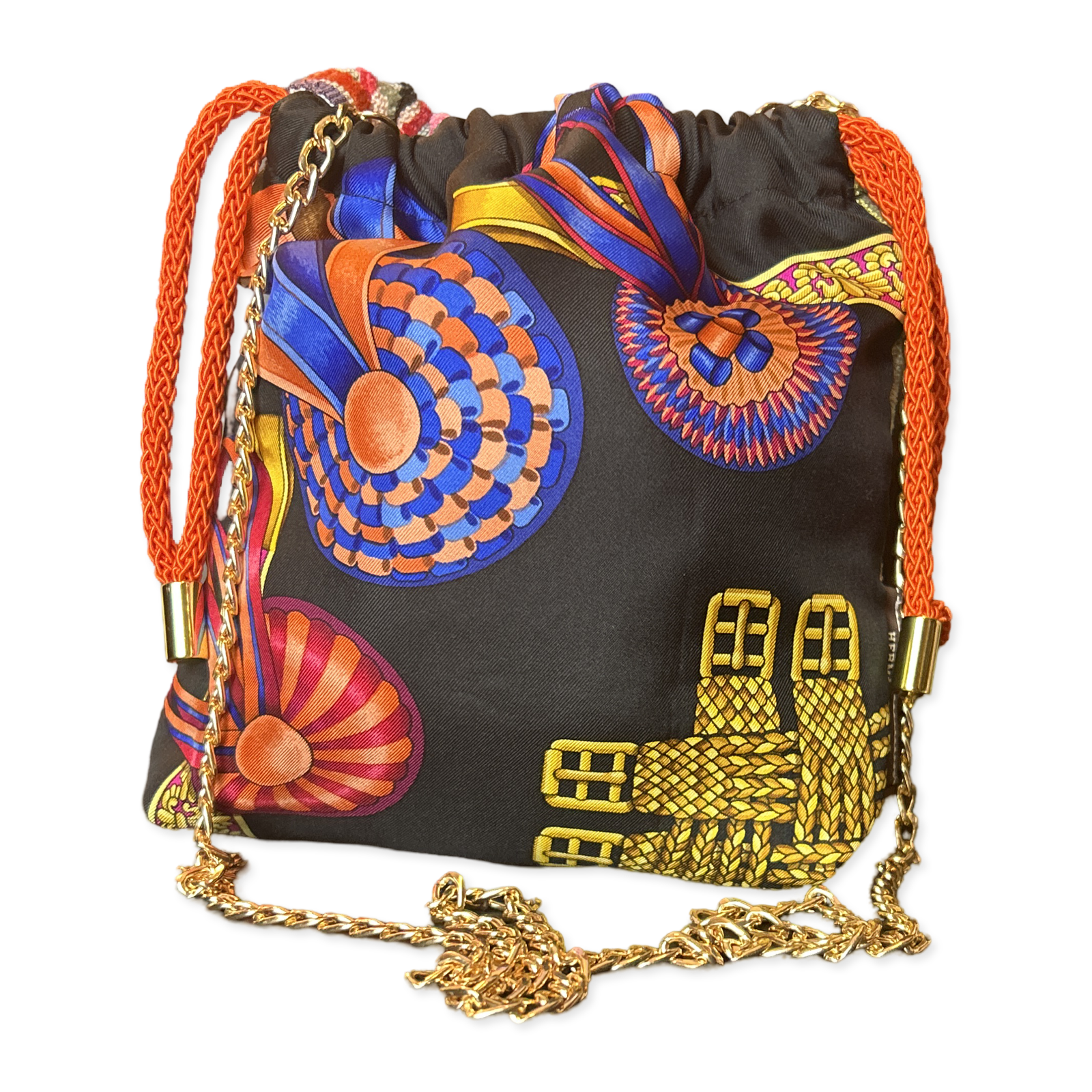 Vintage Rubans du Cheval Noir Scarf Drawstring Crossbody Bag